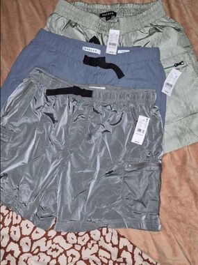 PacSun Men's Shiny Silver and Slate Blue Athletic Shorts Pack